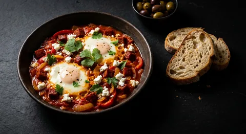 Shakshuka med chorizo och feta