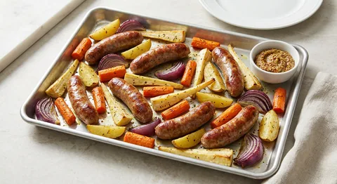 Långpannekorv med rotfrukter och senap