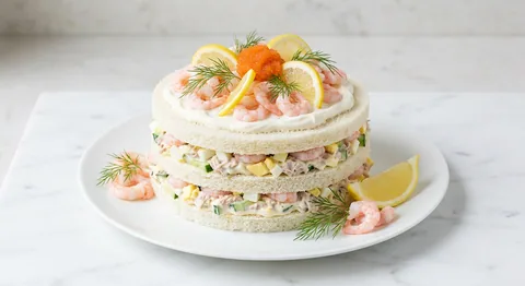 Smörgåstårta med räkor och ägg