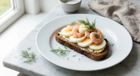 Smörrebröd med ägg och räkor