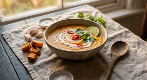 Sweet potato soup with chilli and lime