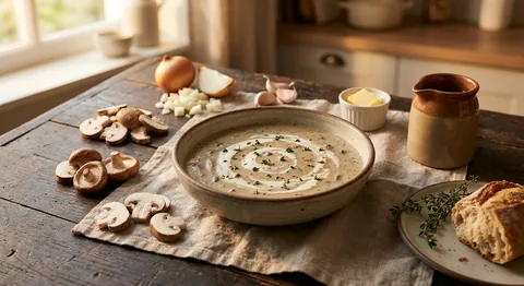Svampsoppa med sherry och crème fraîche