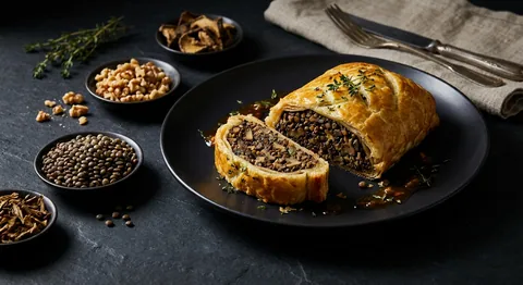 Svamp-wellington med linser och valnötter
