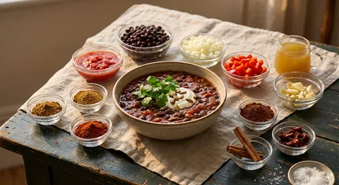 Svartbönchili med kakao och kanel