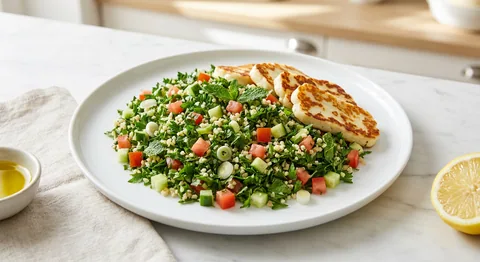 Tabbouleh med grillad halloumi