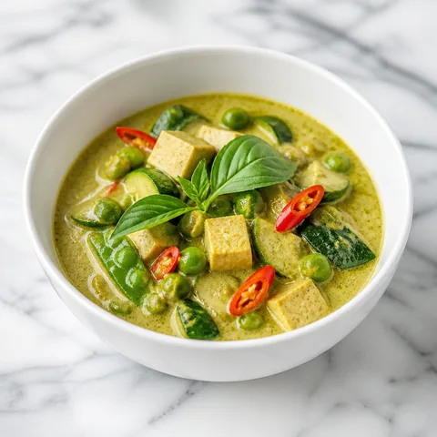 Thailändsk grön curry med tofu och grönsaker