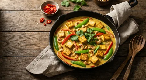 Thai kokoscurry med tofu och cashewnötter