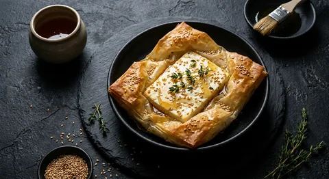 Ugnsbakad feta i filodeg med honung
