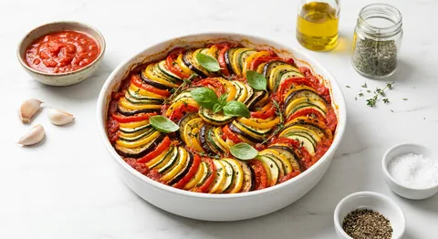 Ugnsbakad ratatouille med timjan och basilika