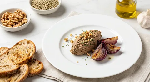 Valnöts- och linspâté med rostade rödlökar