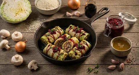 Veganska kåldolmar med ris och svamp