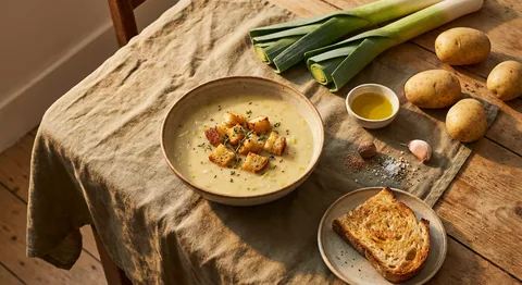 Potatis- och purjolökssoppa med krutonger