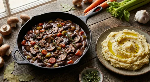 Svamp-bourguignon med potatismos