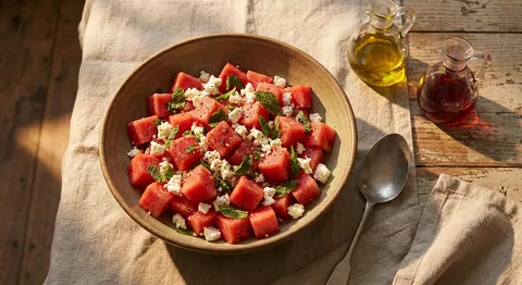 Vattenmelonsallad med feta och mynta